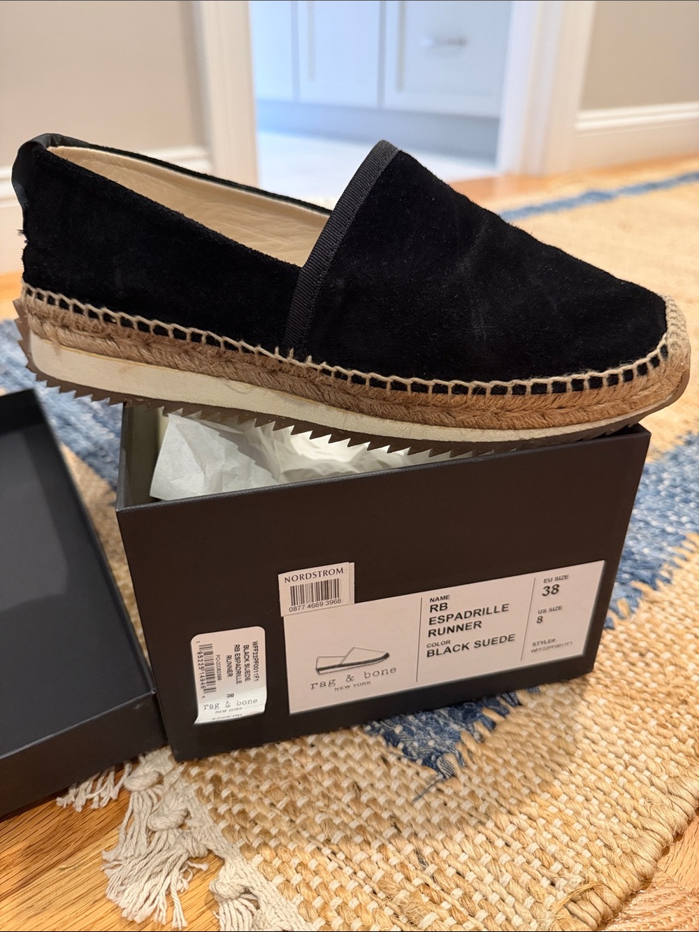 rag & bone Black Suede Espadrille Slip-On